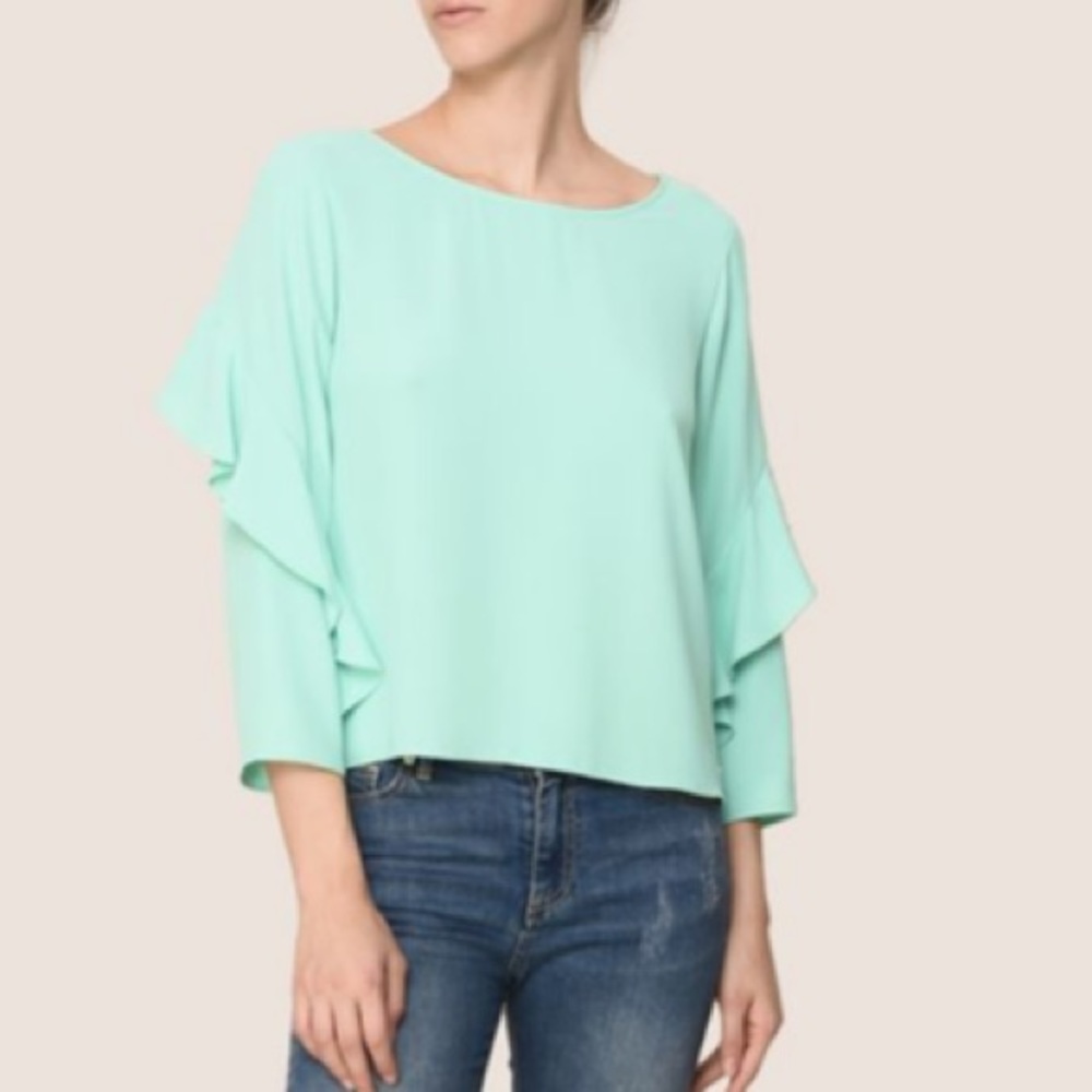 Armani exchange Ruffle sleeve boat neck blouse